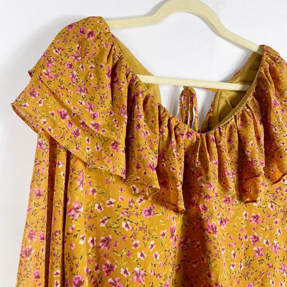 Tularosa Orion Top Peasant‎ Blouse Floral Yellow Long SleeveSz S Ruffle - Picture 6 of 11